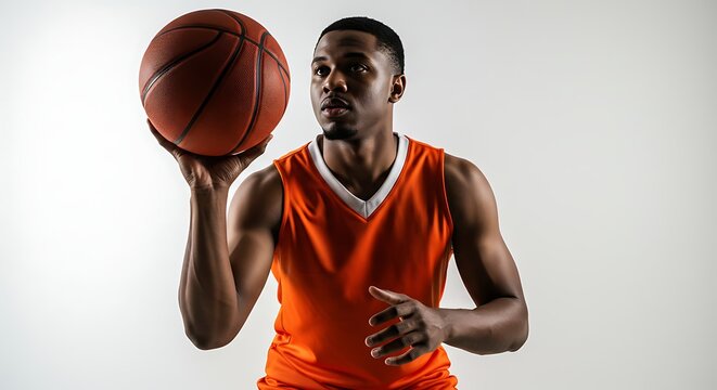 player of bascketball wear orange isolated on backgroung white