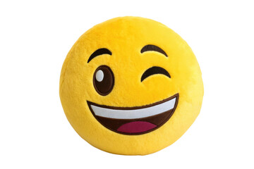 PNG Winking emoji plush pillow with smiling expression and big eyes