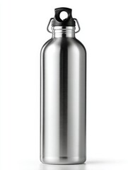 An elegant, stainless steel water bottle with a modern design, ready for hydration