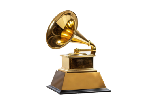 PNG Golden grammy award trophy on black background
