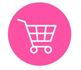 Shopping cart icon in pink color. Feminine web design element perfect for cosmetic store or girly vibe e-commerce.