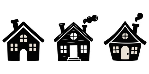 Fototapeta premium house icon set, Collection home icons. House symbol. Set of real estate objects and houses black icons isolated on white background. Vector illustration, Home flat icon set vector illustration, House.