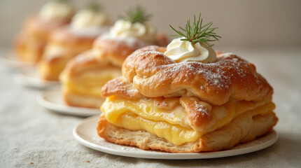 Delicious puff pastry with cream