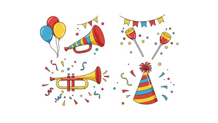 Cheerful party scene with noisemakers and decorations