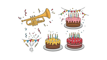 Festive birthday celebration with cakes  trumpet