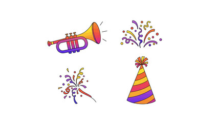 Festive Celebration Trumpet Confetti and Party Hat