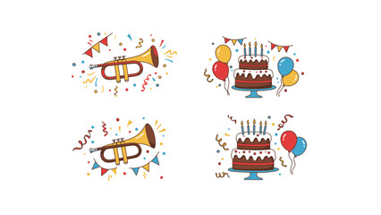 Festive celebration of birthdays with music cake balloons