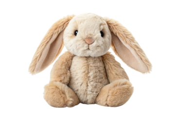 PNG Soft beige plush bunny toy with floppy ears isolated on white background