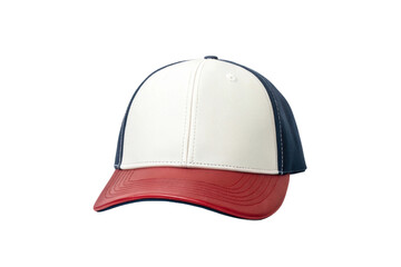 PNG White, blue, and red baseball cap on black background