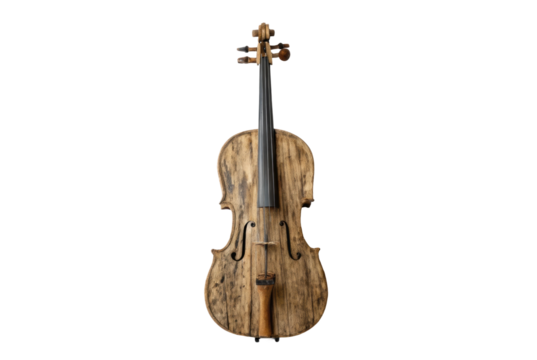 PNG Rustic vintage violin with weathered wood and classic design on black background