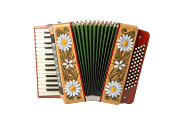 PNG Colorful accordion with floral design featuring keys and buttons
