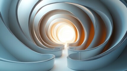 Obraz premium Abstract swirling tunnel leading to bright light, with cool and warm color tones