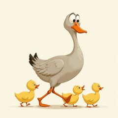 a cartoon duck with three babies