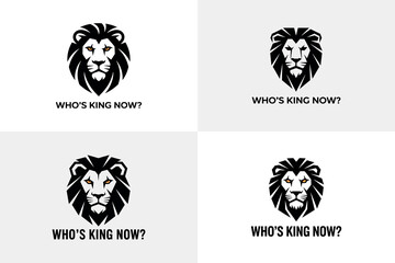 Set of Four Stylized Lion Head Logos with Bold Typography and Vector Illustration
