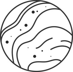 Simple line art illustration of a planet with wavy lines and dots, evoking a sense of cosmic energy and minimalist design, perfect for space themed projects