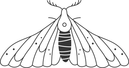 Minimalist vector illustration of a moth spreading its wings, showcasing a striped body and dotted wings, perfect for nature inspired designs