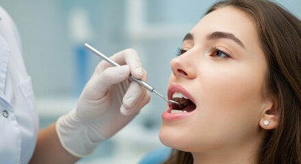 Obraz premium Dentist Examining Patient's Teeth with Mirror