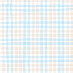 Blue Brown Beige Plaid Gingham Check Hand Drawn Background Pattern Overlay
