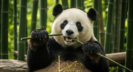 Obraz premium Giant panda eating bamboo