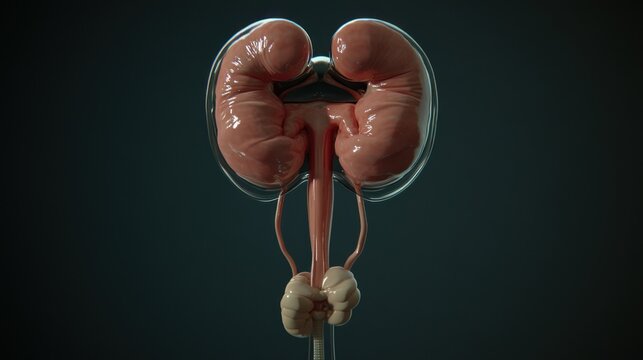 Human urinary system 3 d render kidneys ureters bladder anatomy illustration