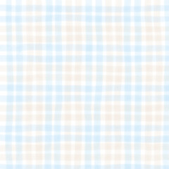 Blue Brown Beige Plaid Gingham Check Hand Drawn Background Pattern Overlay
