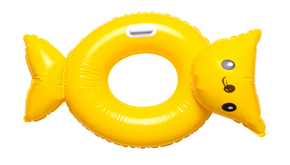 yellow pool float inflatable top view flat lay isolated. inflatable float for summertime activities and fun isolated on solid white background in Png