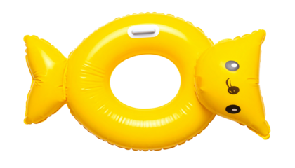 yellow pool float inflatable top view flat lay isolated. inflatable float for summertime activities and fun isolated on solid white background in Png