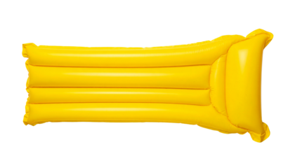 yellow pool float inflatable top view flat lay isolated. inflatable float for summertime activities and fun isolated on solid white background 