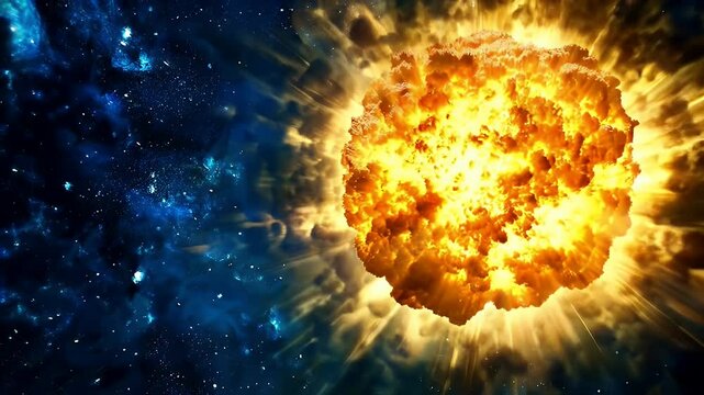 Vibrant Orange Explosion on the Edge of a Blue Nebula in Deep Space Adobe Stock