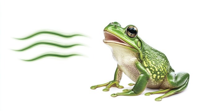 Green frog croaking studio shot isolated animal illustration nature theme clean design