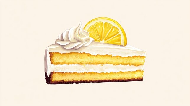 Lemon cake slice creamy frosting delicious layers whipped cream