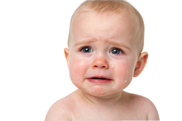 PNG Caucasian infant crying with tears rolling down cheeks against white background