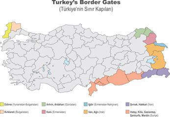 Turkey's Border Gates (Political Maps). Turkey map. Geography.
