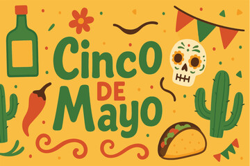 Colorful Cinco de Mayo Vector Illustration with Mexican Icons