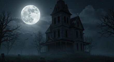 Haunted house under moonlight
