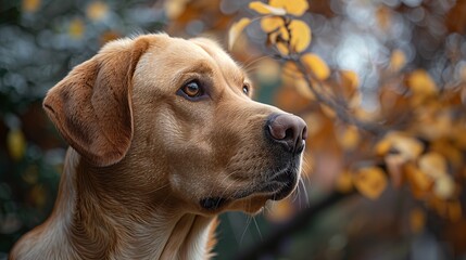 Closeup of a carnivore dogs face with whiskers and ears, surrounded by leaves