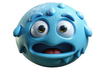 Fototapeta premium PNG Animated blue monster emoji with drops of water and surprised expression
