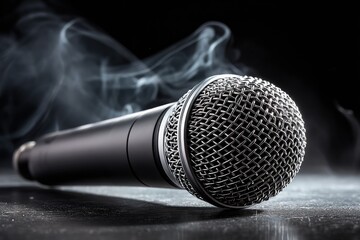 Microphone in smoky studio setting