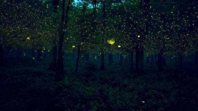 Gl&uuml;hw&uuml;rmchen in der Nacht &ndash; Tanzendes Licht im Wald