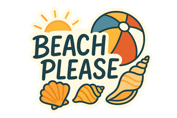Fun beach-themed lettering with sun, shells, and beach ball design  