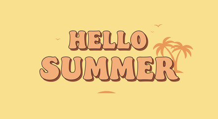 Obraz premium Summer-themed lettering with palm trees on a yellow background 