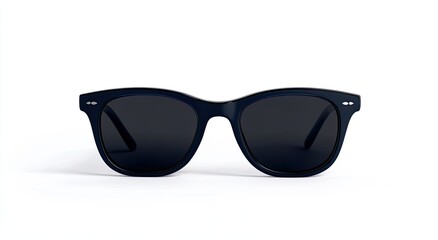 Dark, stylish sunglasses,  front view.  Solid,  dark-tinted lenses.  Simple,  retro frame