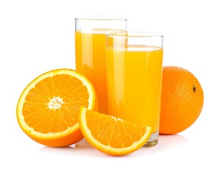 Refreshing Orange Juice Glasses, Sliced Oranges, Citrus Fruit