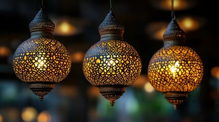 Ornate hanging lamps with warm light