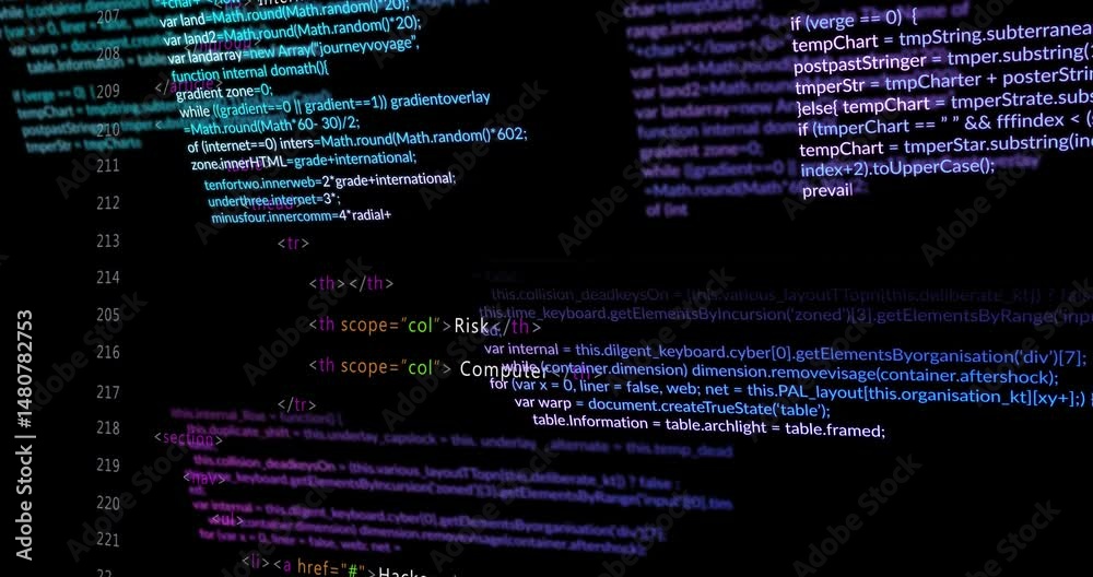 Poster flat design code editor displaying dark theme syntax highlighting, showing blurred code panels