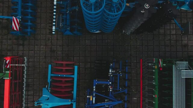 Drone Footage of Various Agricultural Machines on a Modern Farm &ndash; Aerial View of Farming Equipment