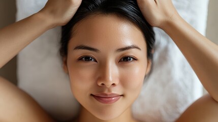 Obraz premium A serene woman's face, relaxed and cared-for.