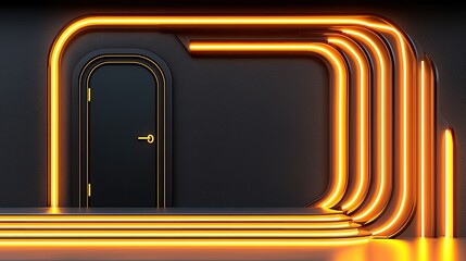 Obraz premium An elegant door is framed by golden neon lighting