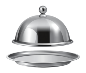 Polished silver serving cloche isolated on  transparent background, PNG
