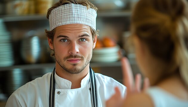 A serious discussion between a chef and coworker.
